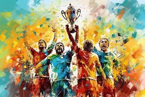 Winning championship of Napoli soccer football club, scudetto celebrating team, fans crowd of supporters illustration photo