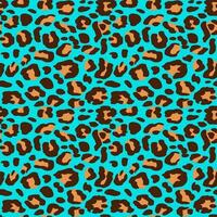 Trendy leopard print vector seamless on blue background. Animal pattern.