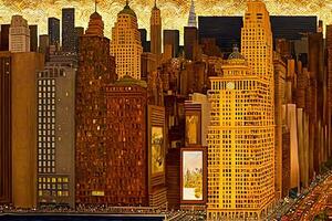 Gustav Klimt style imaginary representation new york city if painted by artist illustration photo