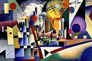 Wassily Kandinsky style imaginary representation new york city if painted by artist illustration photo