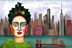 Frida Kahlo style imaginary representation new york city if painted by artist illustration photo