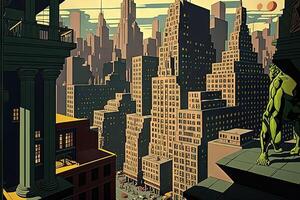 Jack Kirby style imaginary representation new york city if painted by artist illustration photo