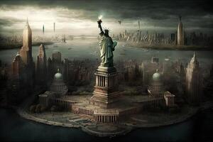 Leonardo Da Vinci style imaginary representation new york city if painted by artist illustration photo