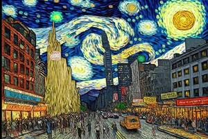 Vincent camioneta gogh estilo imaginario representación nuevo York ciudad Si pintado por artista ilustración generativo ai foto