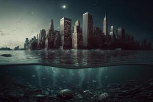 new york city submerged by tons of garbage illustration photo