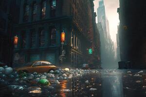 new york city submerged by tons of garbage illustration photo