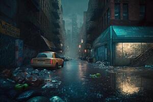 new york city submerged by tons of garbage illustration photo