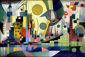 Wassily Kandinsky style imaginary representation new york city if painted by artist illustration photo