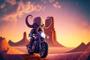 octopus bike rider in monument valley at sunset illustration photo