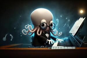 tuxedo dressed octopus playing piano music illustration photo