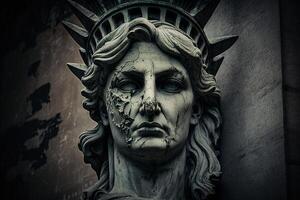 Old face Statue of Liberty in New York City illustration photo