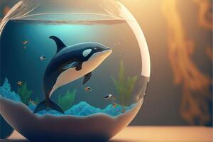 orca asesino ballena dentro un pescado cuenco ilustración obra de arte generativo ai foto