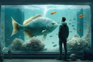 mutante gigante pescado en acuario ilustración generativo ai foto