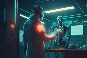 olographic doctor surgeon of the future trating a patient illustration photo