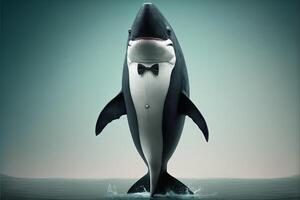 genial blanco tiburón vistiendo smoking ilustración generativo ai foto