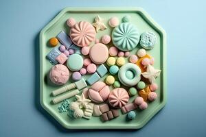 a tray of candy candies pastel colors of spring illustration photo