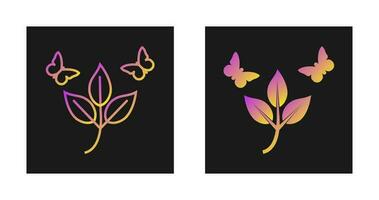 mariposas sobre plantas vector icono