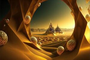 Alien planet surface made of gold and diamonds illustration photo