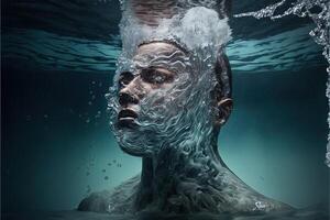 hombre hecho de agua dentro agua ilustración generativo ai foto