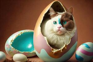 gato dentro pastel color Pascua de Resurrección huevo ilustración generativo ai foto