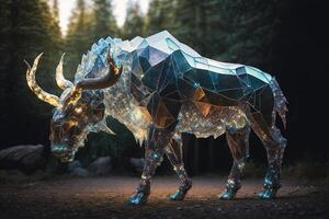 Giant, otherworldly creature made out of translucent crystal, with thousands of shimmering facets that reflect light in a dazzling display illustration photo