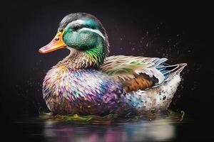 un Pato pintado con pastel colores de primavera ilustración generativo ai foto