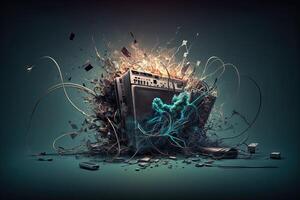 group of electronics gadgets exploding illustration photo