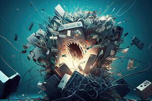 group of electronics gadgets exploding illustration photo