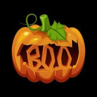 Carved pumpkin BOO. Halloween object for greeting card. vector