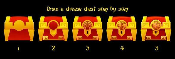 Draw a chinese chest step by step. vector