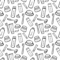 Cute doodle bathroom accessoriesseamless pattern. Set of bath accessories in doodle style. Vector illustration