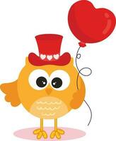 Cute owl with red hat holding a heart balloon vector