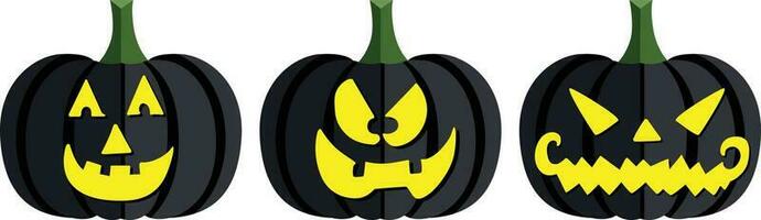Three scary halloween black pumpkins vector