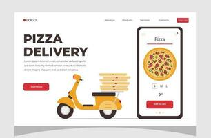 Food online order smartphone. Pizza delivery. Food delivery concept for banner, website design or landing web page. vector