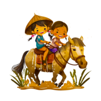 child rid on horse png