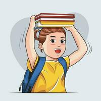 Back to School. Cute Girl  Hold Books on Her Head vector illustration pro download