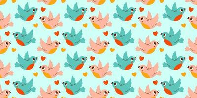 Cute Valentines day seamless pattern. Love birds. Vector illustrations for valentines day, stickers, greeting cards, etc.