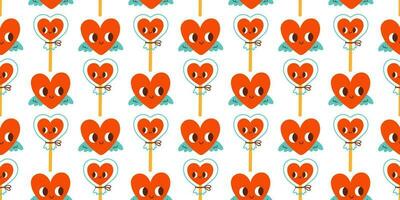 Cute Valentines day seamless pattern. Hearts and lollipops. Vector illustrations for valentines day, stickers, greeting cards, etc.