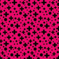 Many small geometric shapes in doodle style on the pink background. Seamless pattern with black element. vector