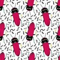 Funny pink bugs. Seamless pattern with cartoon elements. vector