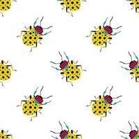 Cute yellow beetles. Seamless pattern with cartoon bugs. vector