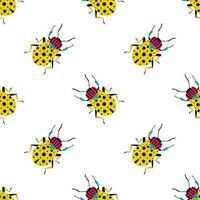 Cute yellow beetles. Seamless pattern with cartoon bugs. vector