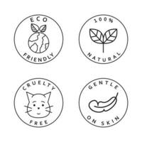 Set of simple icons. Eco friendly, natural, cruelty free and gentle on skin icons. Natural organic stickers set. vector