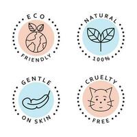 Set of simple icons. Eco friendly, natural, cruelty free and gentle on skin icons. Natural organic stickers set. vector