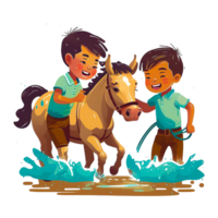 niños jugando con caballo png