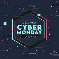 Typography of Cyber Monday with 60 discount offer on abstract hexagon pattern background can be used as poster design. vector