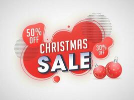 Christmas Sale banner or poster design with different discount offer and baubles on abstract background. vector