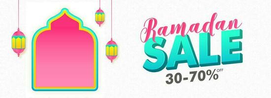 Advertising header or banner design with 30-70 discount offer for Ramadan Sale. vector