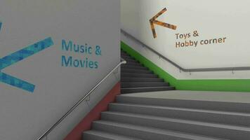 Departamento Tienda escalera secciones piso. juguete y pasatiempo sección video