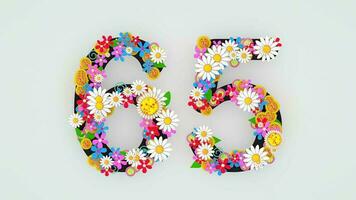numérico dígito floral animación, sesenta y cinco. video